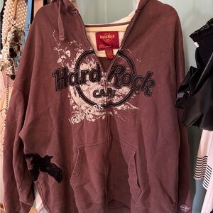 Hard Rock Cafe Brown Vintage Y2K Bomber Jacket